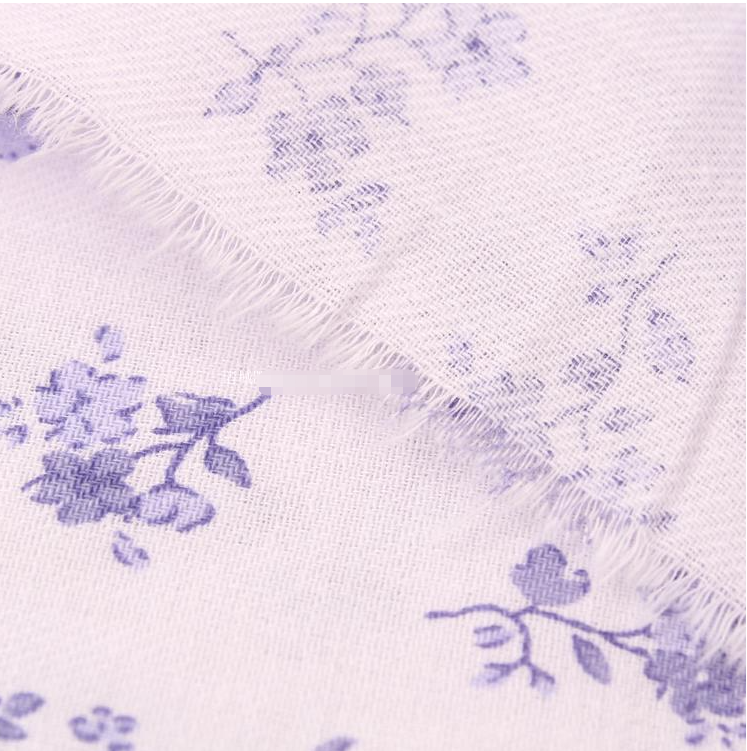 印花哔叽紫色春夏面料卡通服装用布