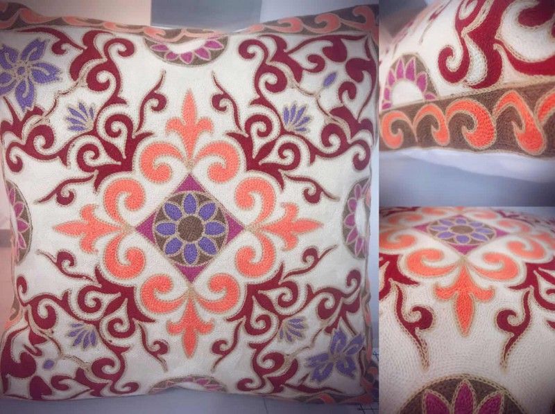 摩洛哥风格帆布刺绣花抱枕套 时尚沙发靠垫办公室午睡枕套 45*45不含芯   Q003
