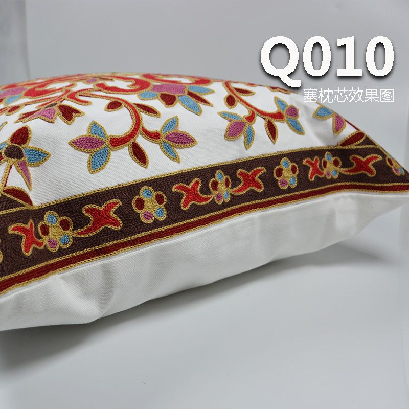 Q010 滿繡刺繡新古典裝飾純棉靠枕套抱枕枕套沙發抱枕靠墊床頭靠枕不含芯 45×45cm