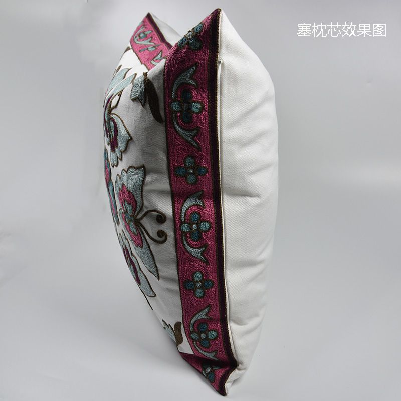 Q011 刺繡田園抱枕靠墊新中式新古典風格腰枕可拆洗枕套不含芯 45×45cm
