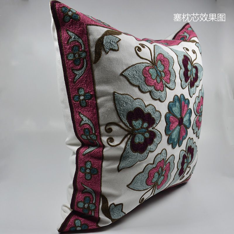 Q011 刺繡田園抱枕靠墊新中式新古典風格腰枕可拆洗枕套不含芯 45×45cm