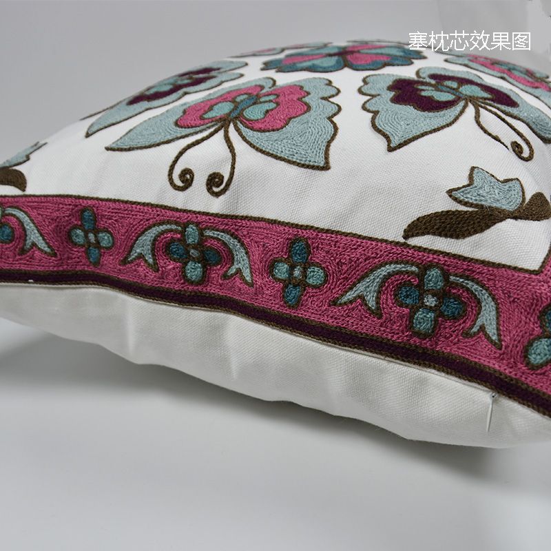 刺绣田园抱枕靠垫新中式新古典风格腰枕可拆洗枕套不含芯   01Q1