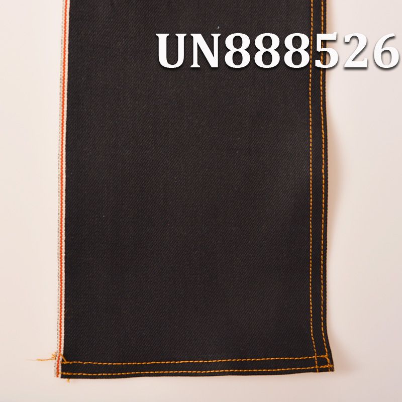 棉弹黑面黑底牛仔 32/33" 12OZ 99%棉1%弹力右斜色织红边牛仔布 UN888526