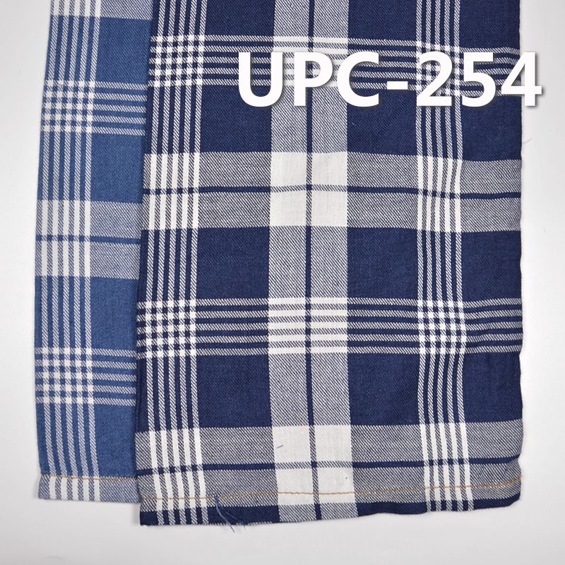 全棉色织格子布 136g/m2 57/58" 100%棉学院风靛蓝色织格仔布 UPC-254