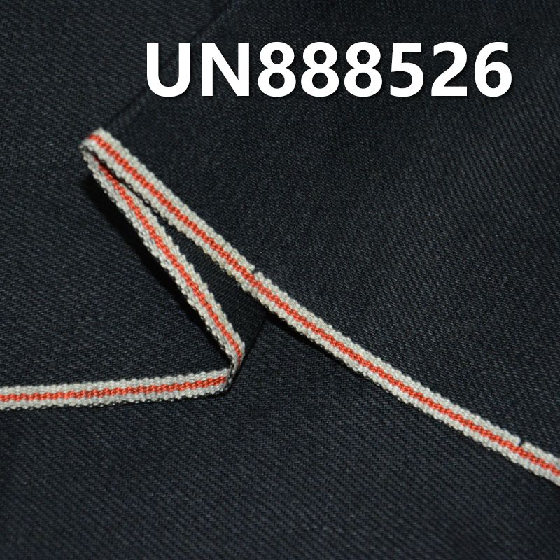 棉弹黑面黑底牛仔 32/33" 12OZ 99%棉1%弹力右斜色织红边牛仔布 UN888526