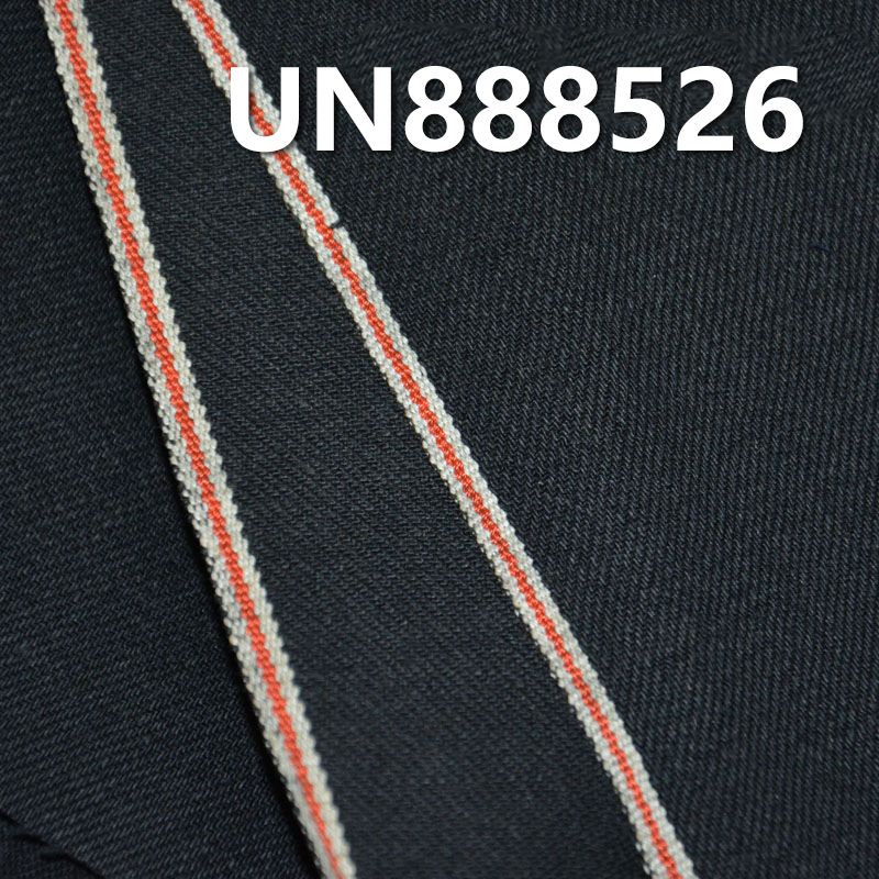 棉弹黑面黑底牛仔 32/33" 12OZ 99%棉1%弹力右斜色织红边牛仔布 UN888526