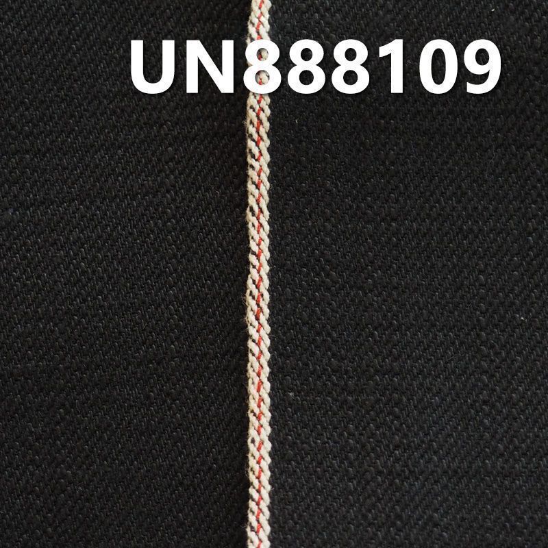 全棉黑面黑底牛仔 34" 14.6oz 赤耳DENIM丹甯布 全棉竹節右斜紅邊牛仔布 UN888109