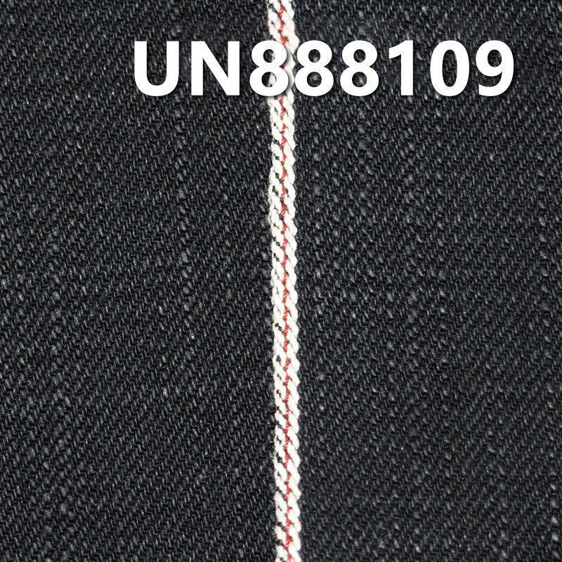 全棉黑面黑底牛仔 34" 14.6oz 赤耳DENIM丹宁布 全棉竹节右斜红邊牛仔布 UN888109