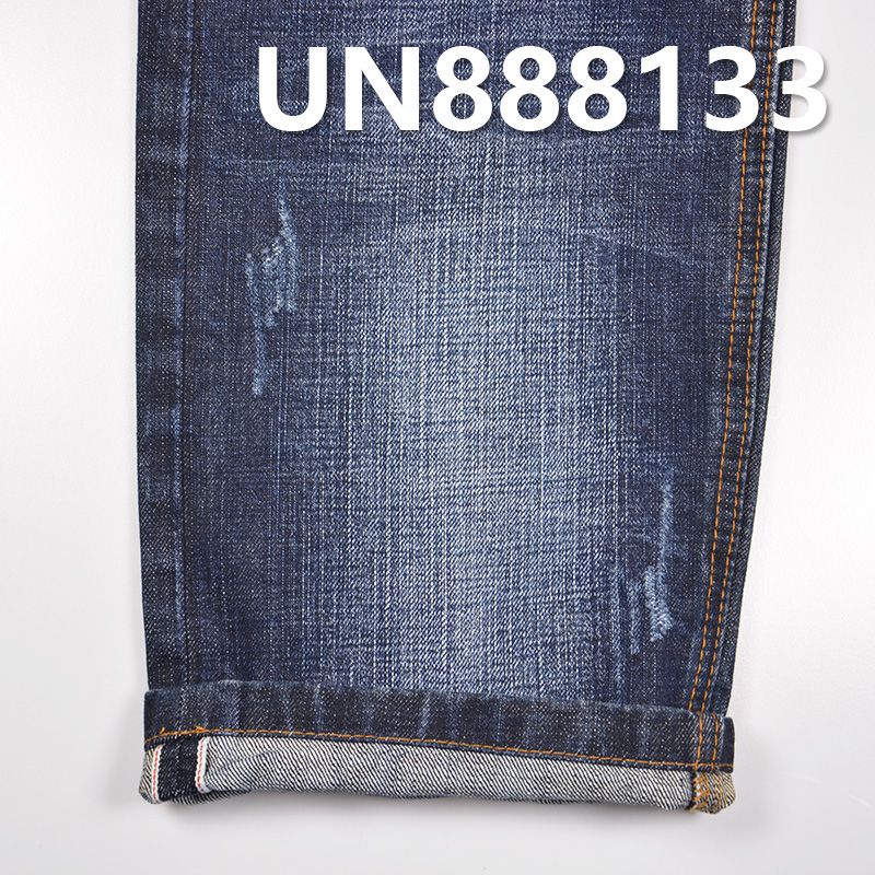 全棉竹节斜纹牛仔 14oz 33" 赤耳Selvedge Denim古法丹宁布 全棉竹节右斜色边牛仔 UN888133