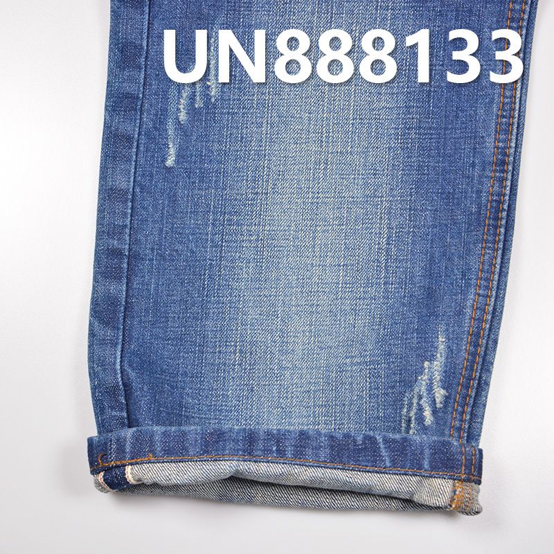 全棉竹节斜纹牛仔 14oz 33" 赤耳Selvedge Denim古法丹宁布 全棉竹节右斜色边牛仔 UN888133