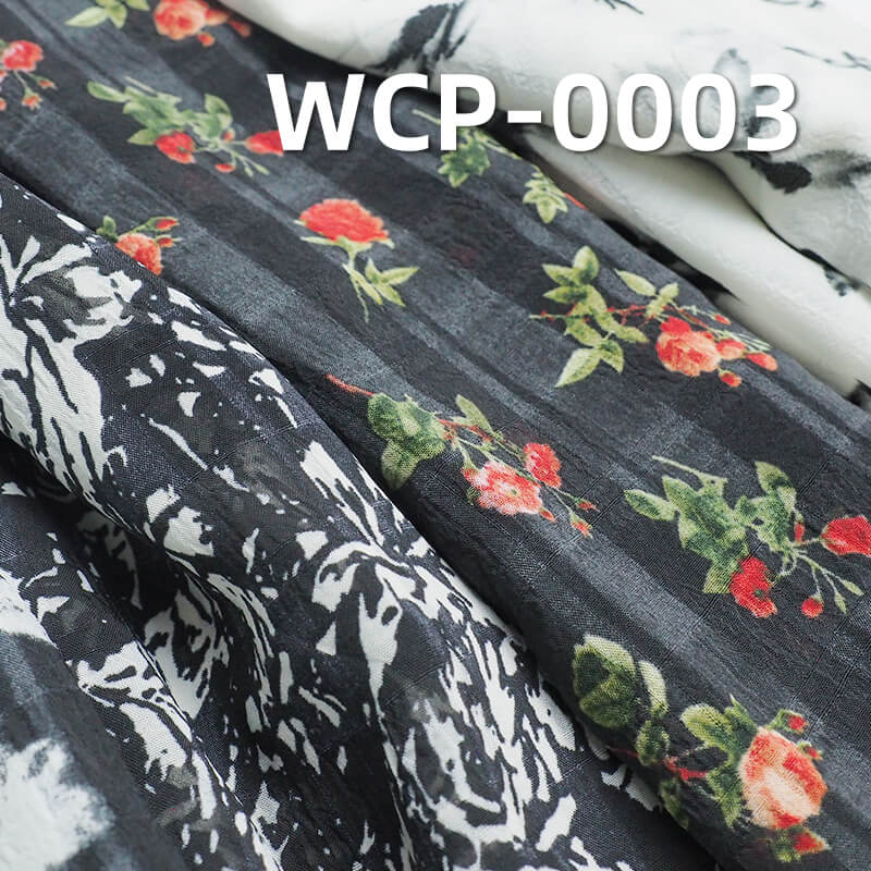 100g/m2涤纶印花布|三喷格印花布|清新高雅印花|亲肤透气|国风裙子 女装上衣 汉服面料
