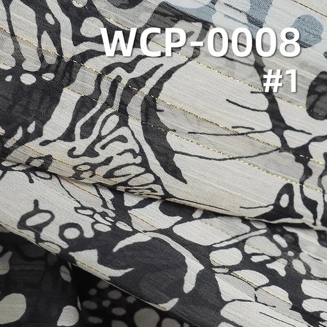 78g/m2涤纶印花布|嵌金丝美人条印花布|飘逸透气|连衣裙 国风裙 女装上衣面料