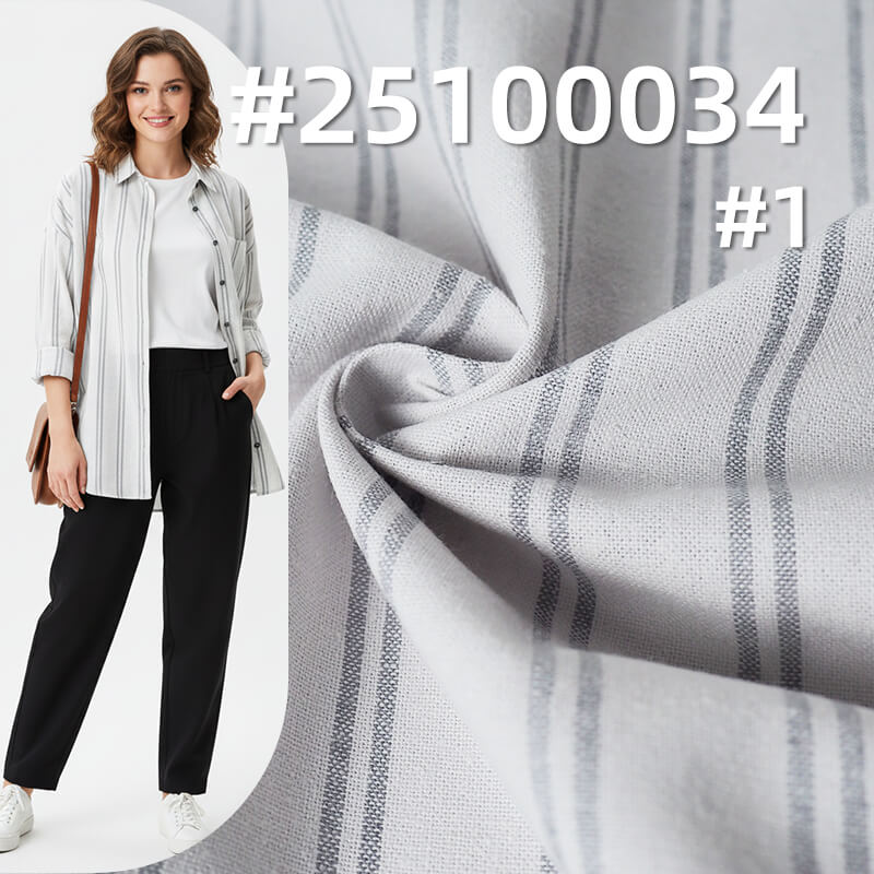 麻棉色织条子布|200g/m2亚麻棉平纹布|休闲上衣 裤子 裙子面料