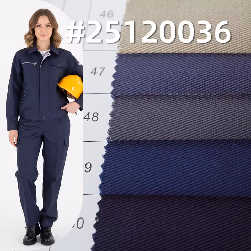 涤棉弹力纱卡| 255g/m2加厚TC弹力斜纹布|3/1左斜|工装 制服 工作服 劳保服面料