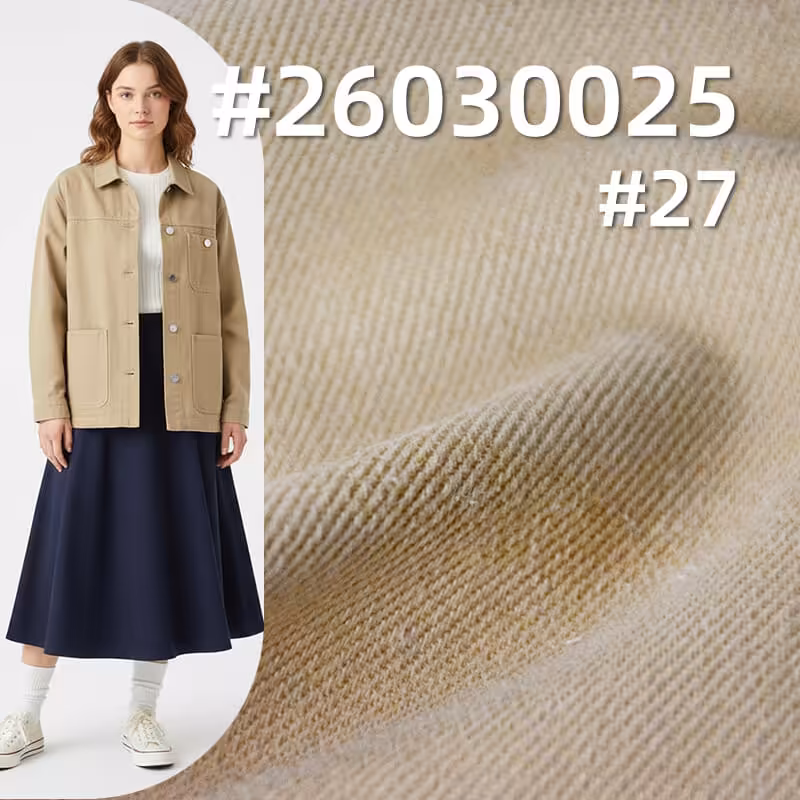 全棉加厚染色布|7支竹节斜纹纱卡|320g/m2秋冬布料|雪花绒|底抓毛|工装外套 夹克 工装裤面料