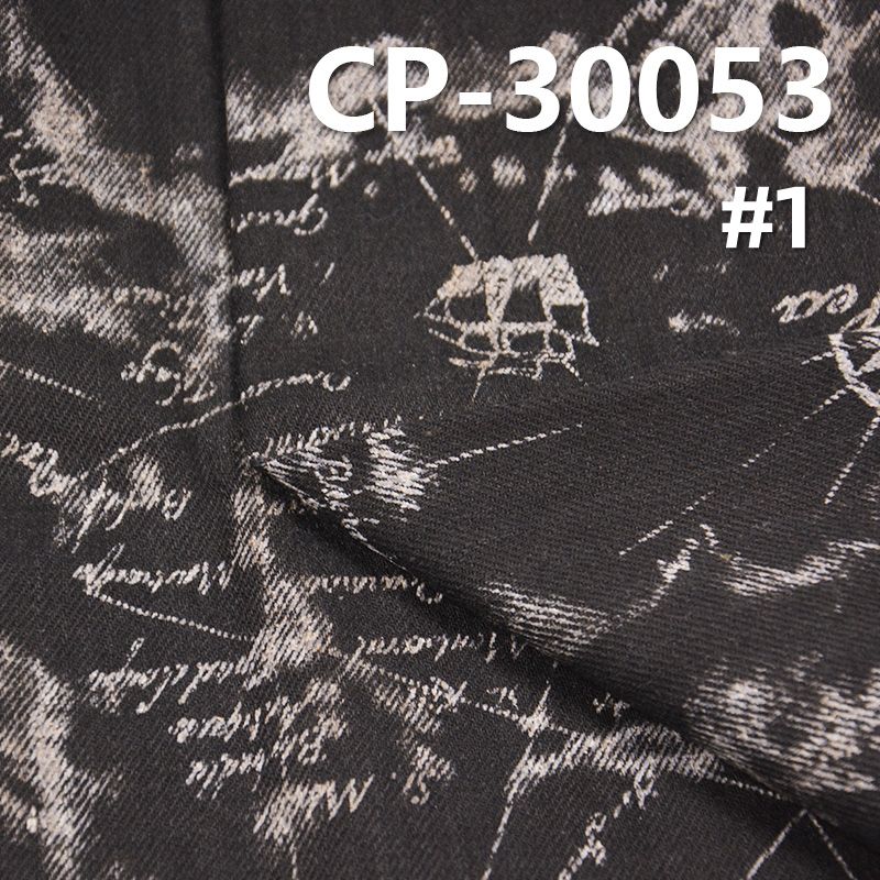 全棉竹節拔印牛仔 11oz 58/59” 全棉竹節4片右斜牛仔布 拔印 CP-30053