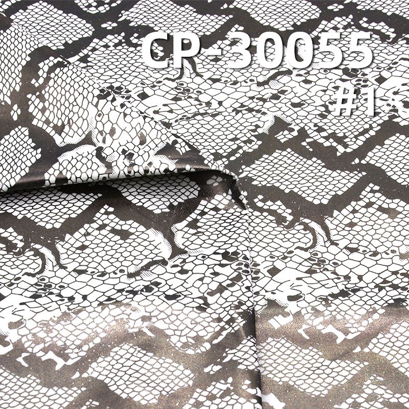 棉弹印花色丁布221g/m2 46/47" 棉弹色丁布 烫蛇皮花 CP-30055