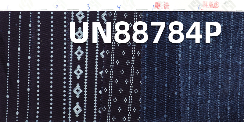 全棉蓝面蓝底牛仔布|8.7安士(oz)四片右斜牛仔蓝布|拔印印花| 牛仔裙 牛仔衫面料