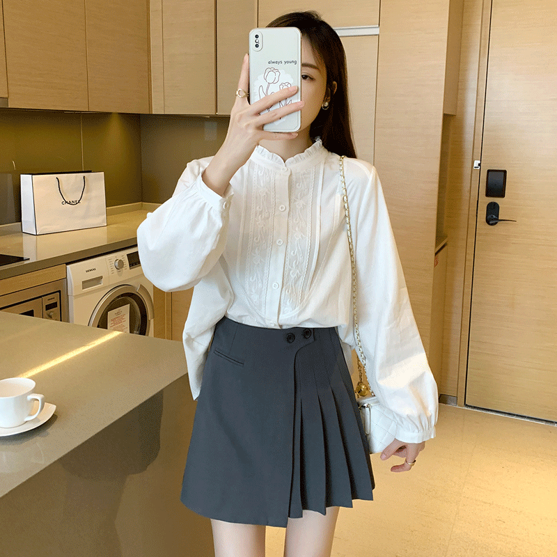 全棉学院风木耳边长袖白衬衫：别致百搭，秒变校园青春女生