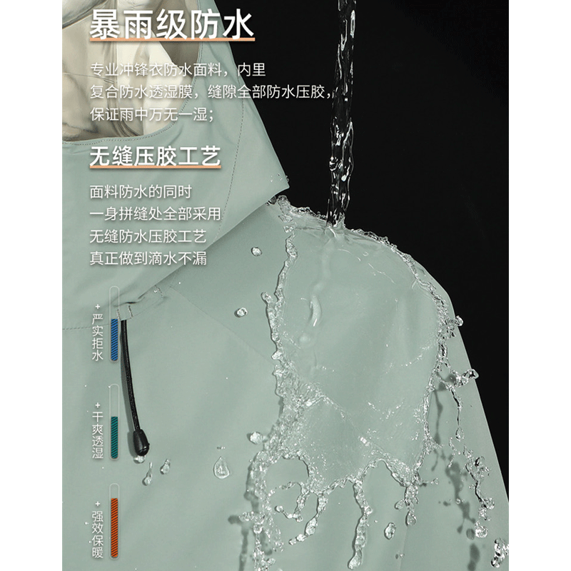 拓路者暴雨级防水冲锋衣：无缝压胶工艺，面面俱到，滴水不漏!