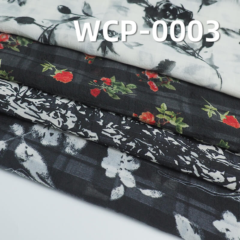 100g/m2涤纶印花布|三喷格印花布|清新高雅印花|亲肤透气|国风裙子 女装上衣 汉服面料