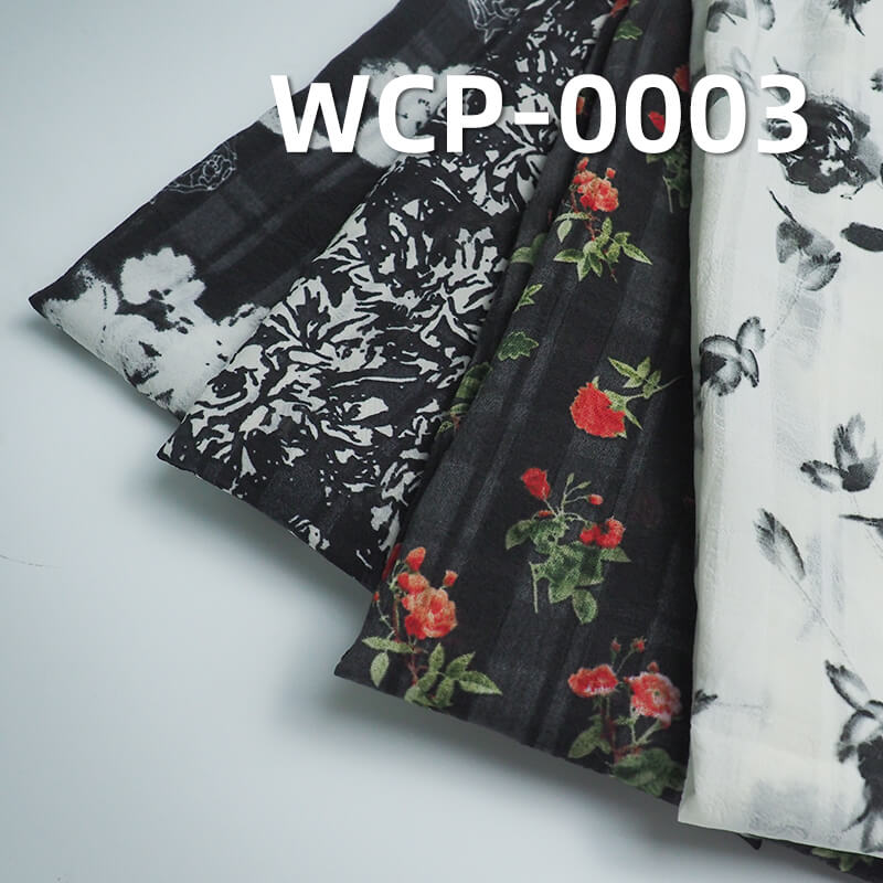 100g/m2涤纶印花布|三喷格印花布|清新高雅印花|亲肤透气|国风裙子 女装上衣 汉服面料