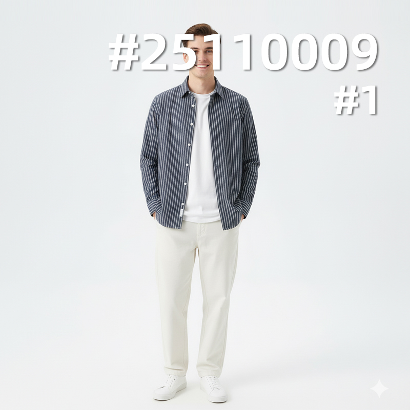 条子牛仔布|7.8安士(oz)涤棉弹力牛仔布|三片右斜蓝白条牛仔布|牛仔衬衫 牛仔裙面料