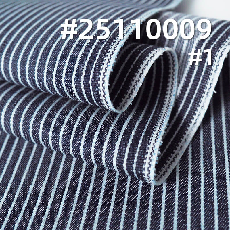 条子牛仔布|7.8安士(oz)涤棉弹力牛仔布|三片右斜蓝白条牛仔布|牛仔衬衫 牛仔裙面料