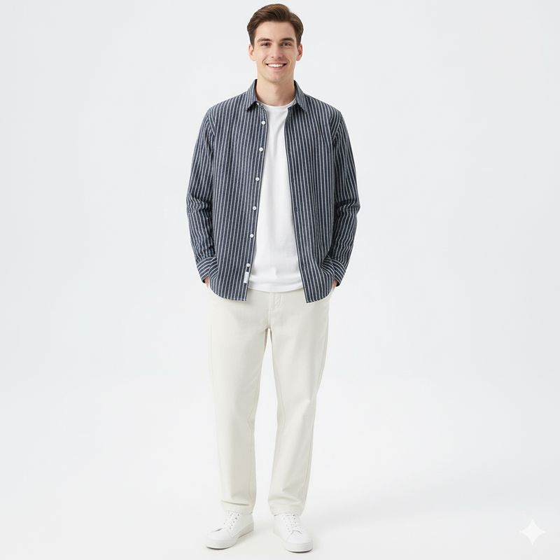 条子牛仔布|7.8安士(oz)涤棉弹力牛仔布|三片右斜蓝白条牛仔布|牛仔衬衫 牛仔裙面料