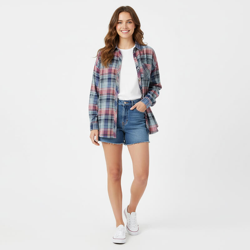 亚麻棉色织格子布|118g/m2梭织麻棉平纹布料|时尚衬衫 裙子面料