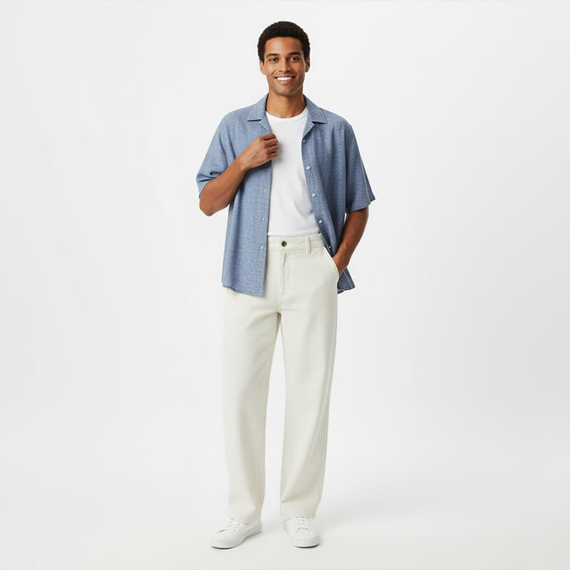 牛仔藍青年布|110g/m2亞麻棉滌平紋色織布|時尚襯衫 裙子面料 牛仔藍青年布|110g/m2亞麻棉滌平紋色織布|時尚襯衫 裙子面料