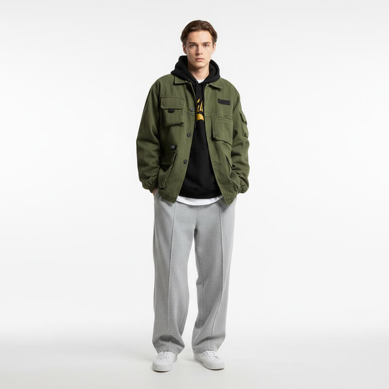 全棉加厚斜纹布|360g/m2四片左斜染色布|7*7足纱足密棉布|底抓毛|工装外套 夹克 工装裤面料