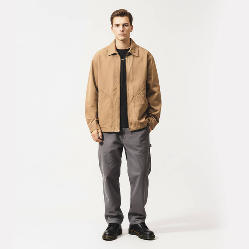 全棉加厚染色布|7支竹节斜纹纱卡|320g/m2底抓毛秋冬布料|四片右斜|工装外套 夹克 工装裤面料 全棉加厚染色布|7支竹节斜纹纱卡|320g/m2底抓毛秋冬布料|四片右斜|工装外套 夹克 工装裤面料