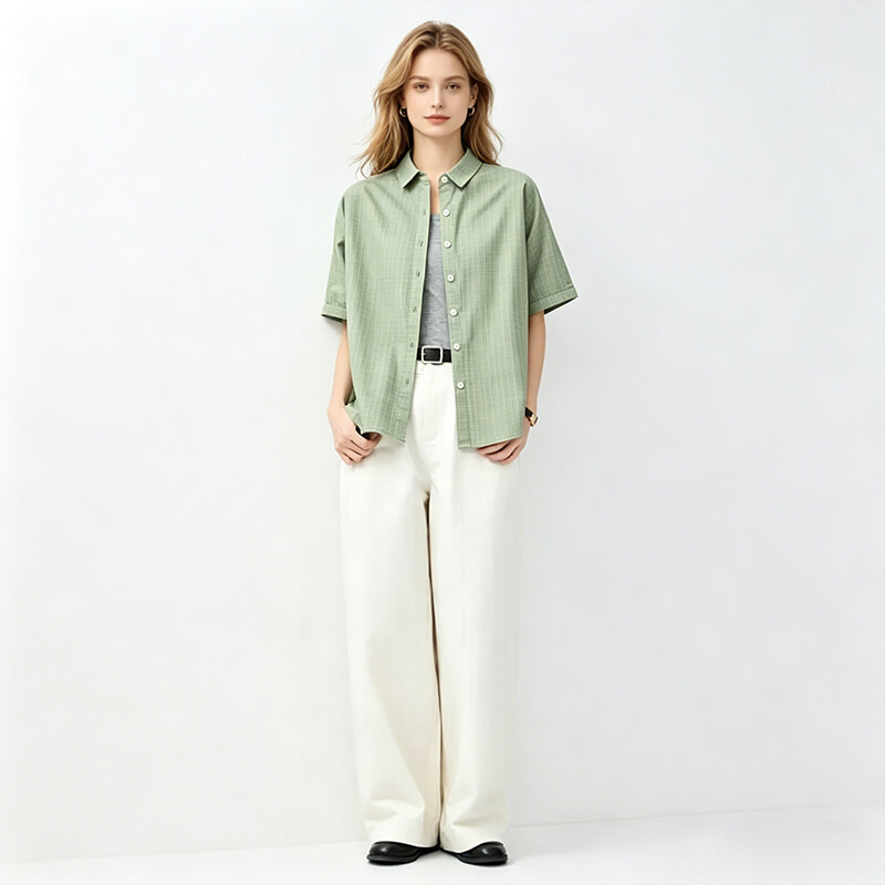 弹力秋田麻|145g/m2涤纶提花格染色布|弹力梭织布料|时尚衬衫 连衣裙 裤子面料