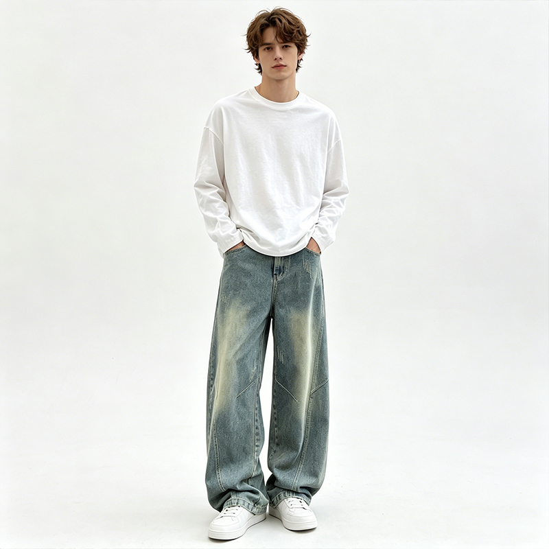 全棉横竖竹节牛仔布|13安士(oz)梭织四片右斜|蓝加青绿复古色调|潮牌牛仔外套 牛仔裤面料